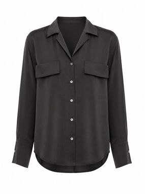 Frame Denim Satin Black Button-Front Shirt